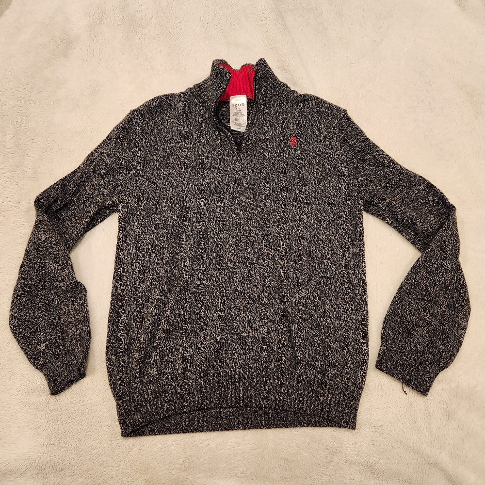 B1G1! IZOD 1/4 Zip Pullover Sweater | Size 14/16 Husky | Grey, Black, White, Red
